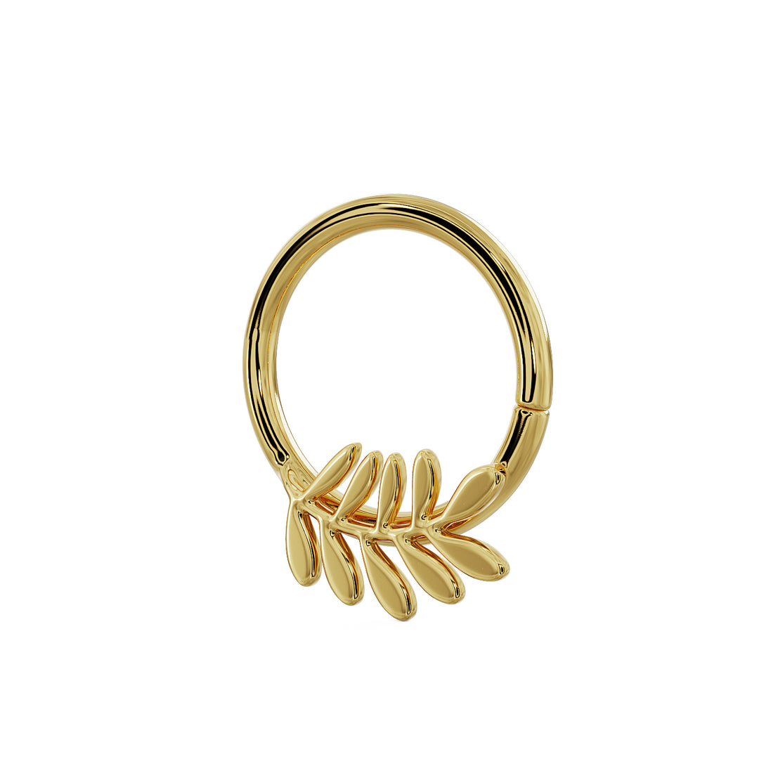 Olive Branch Leaf - Left 14K Gold Seam Ring Hoop