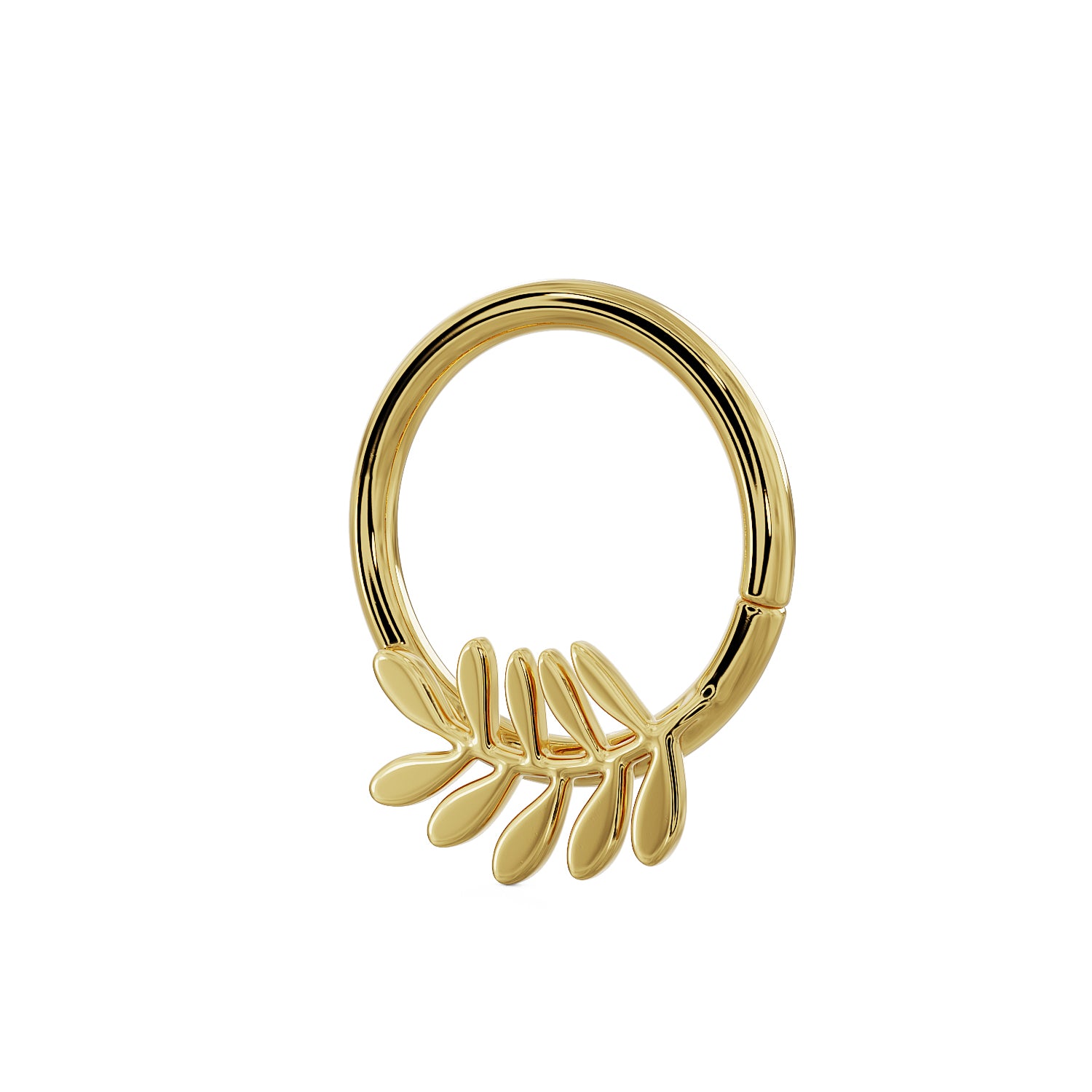Olive Branch Leaf - Right 14K Gold Seam Ring Hoop