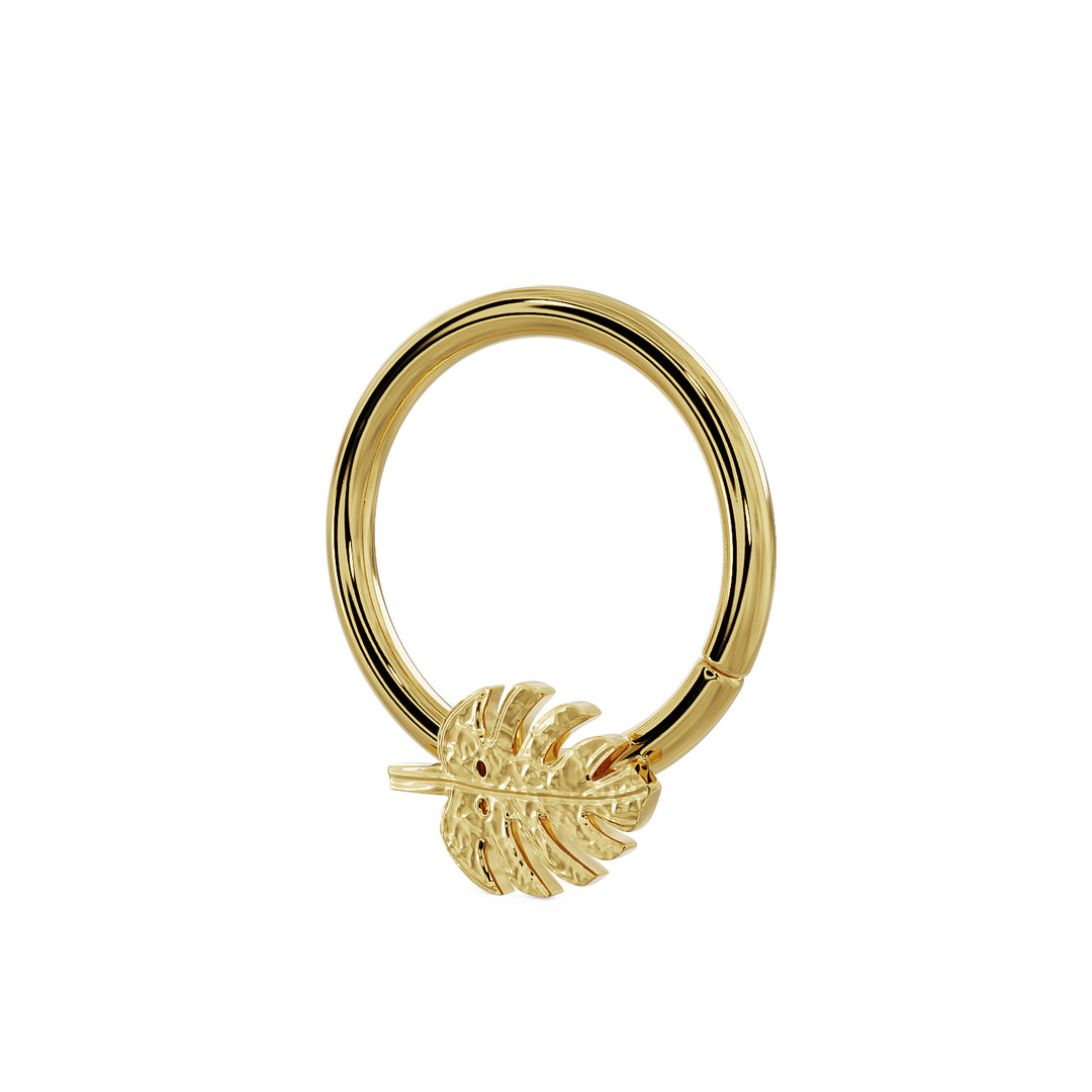 Monstera Deliciosa Palm 14K Gold Seam Ring Hoop