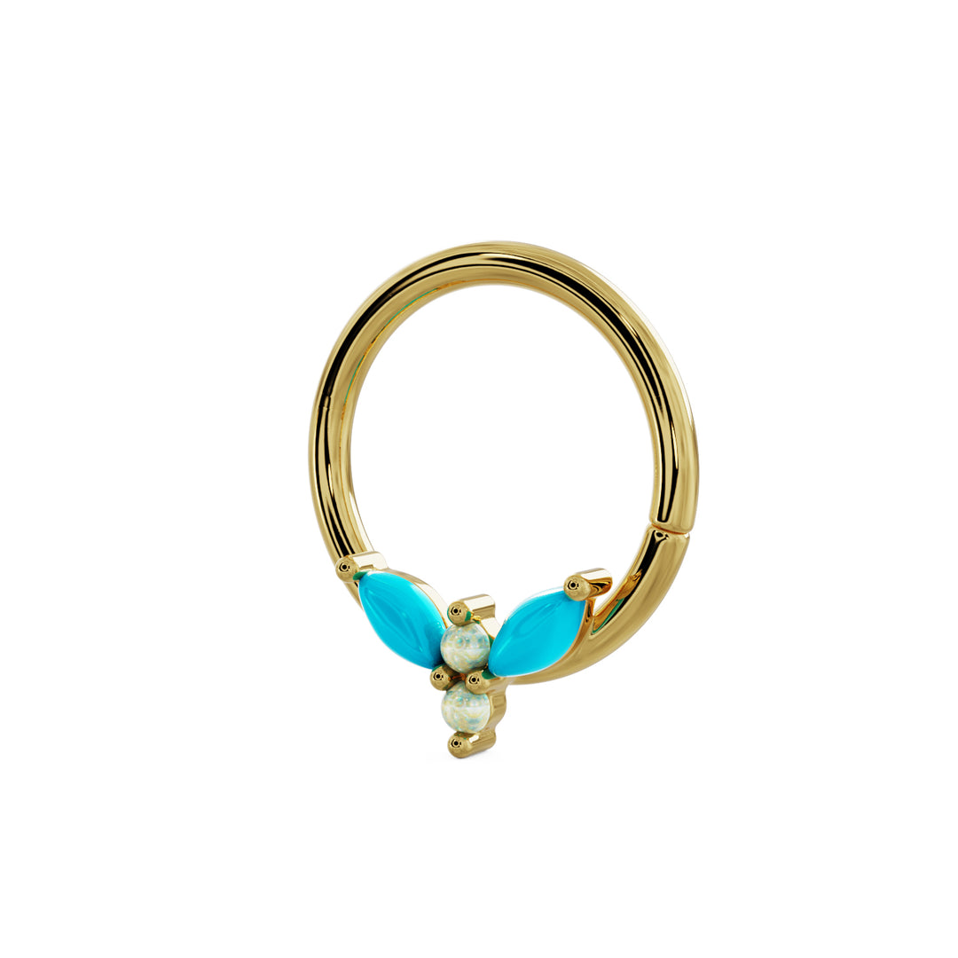 Firefly Opal & Turquoise 14K Gold Seam Ring Hoop