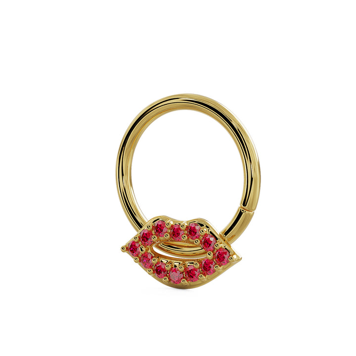 Luscious Lips 14K Gold Seam Ring Hoop