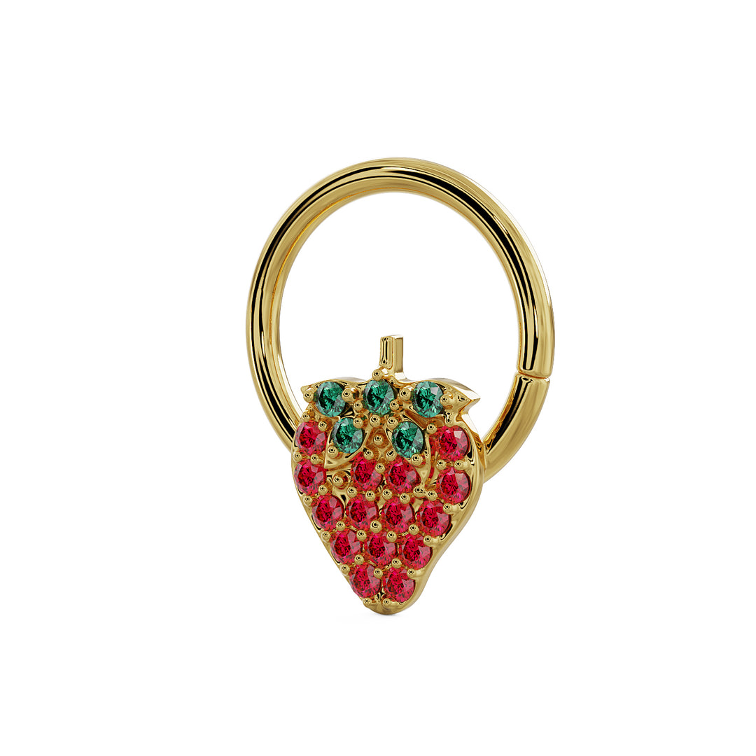 Strawberry Emerald 14K Gold Seam Ring Hoop