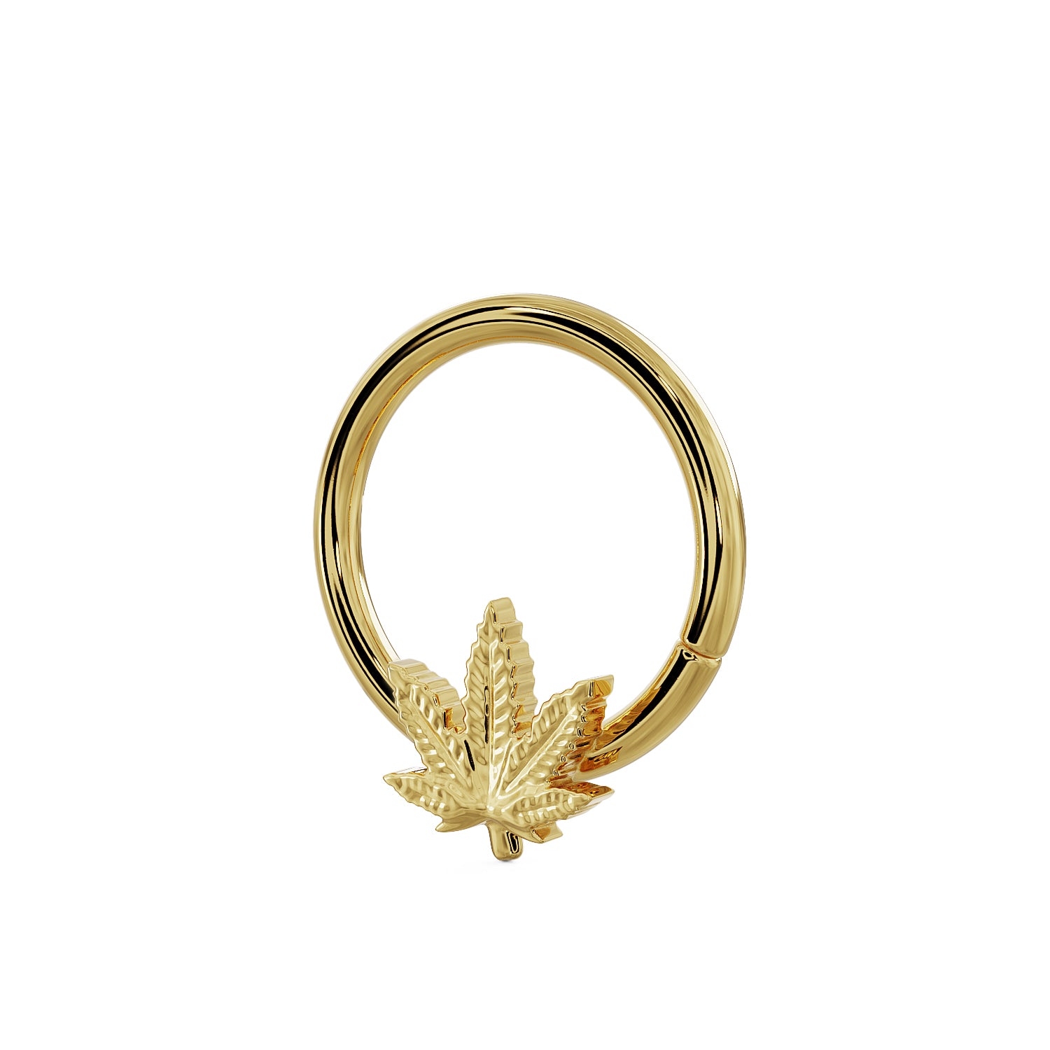 Marijuana Pot Leaf 14K Gold Seam Ring Hoop