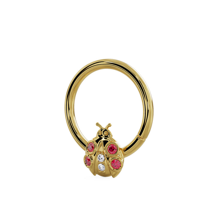 Ladybug Diamond 14K Gold Seam Ring Hoop