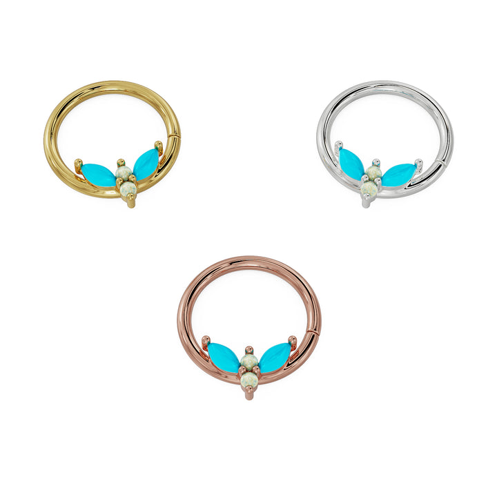 Firefly Opal & Turquoise 14K Gold Seam Ring Hoop