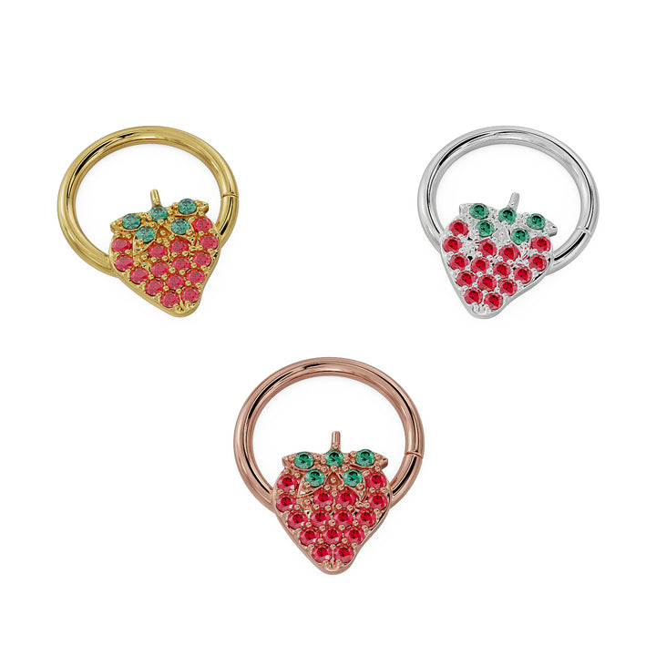 Strawberry Emerald 14K Gold Seam Ring Hoop