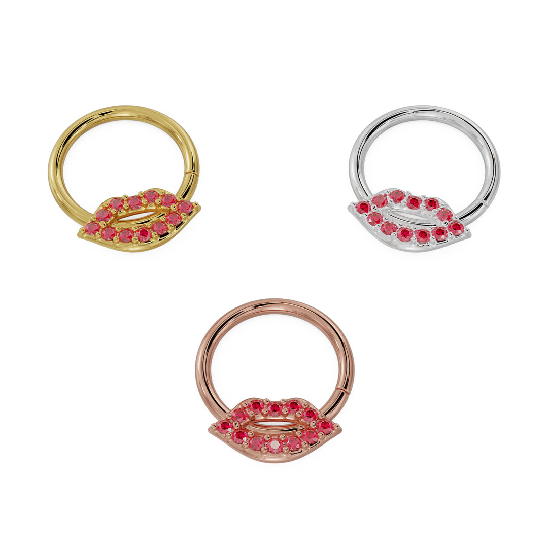 Luscious Lips 14K Gold Seam Ring Hoop