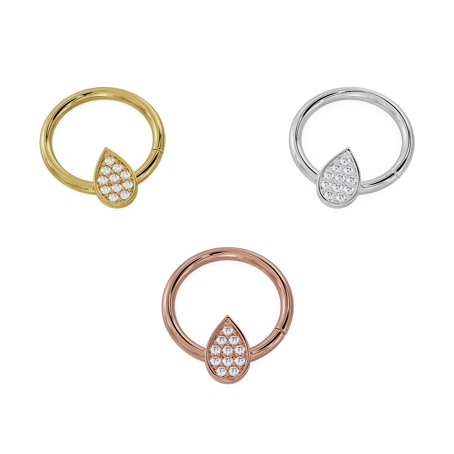 Teardrop Diamond Pave 14K Gold Seam Ring Hoop