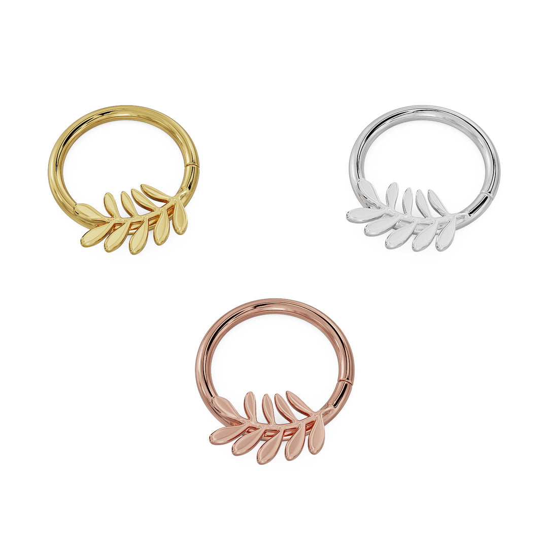 Olive Branch Leaf - Right 14K Gold Seam Ring Hoop