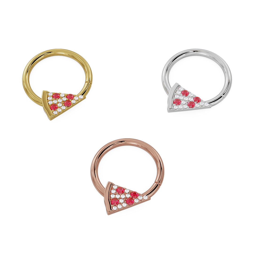 Pepperoni Pizza Diamond 14K Gold Seam Ring Hoop