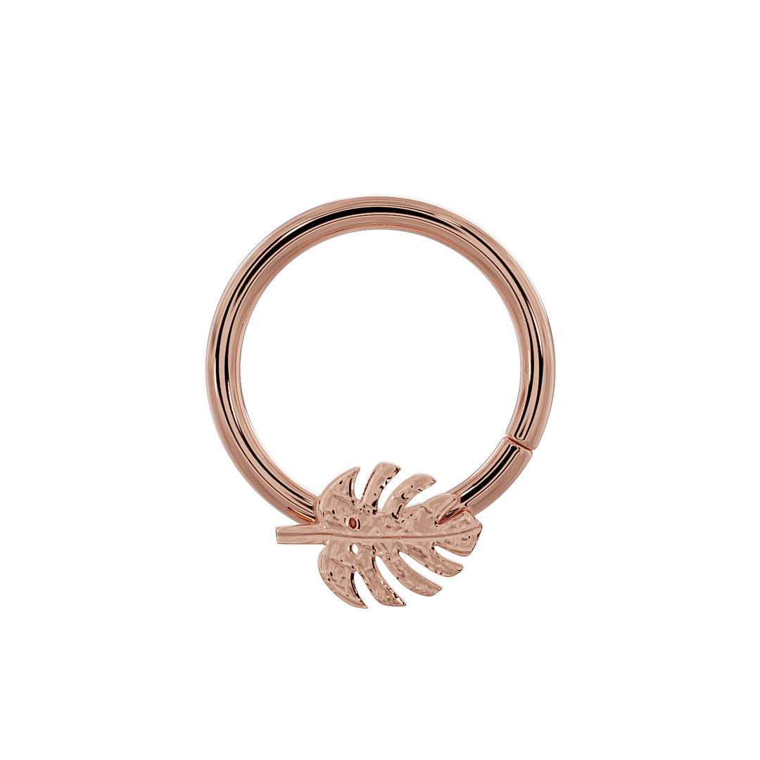 Monstera Deliciosa Palm 14K Gold Seam Ring Hoop