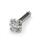 14k white gold 2.5mm diamond bone nose stud, angled view showing ball end and 4-prong setting