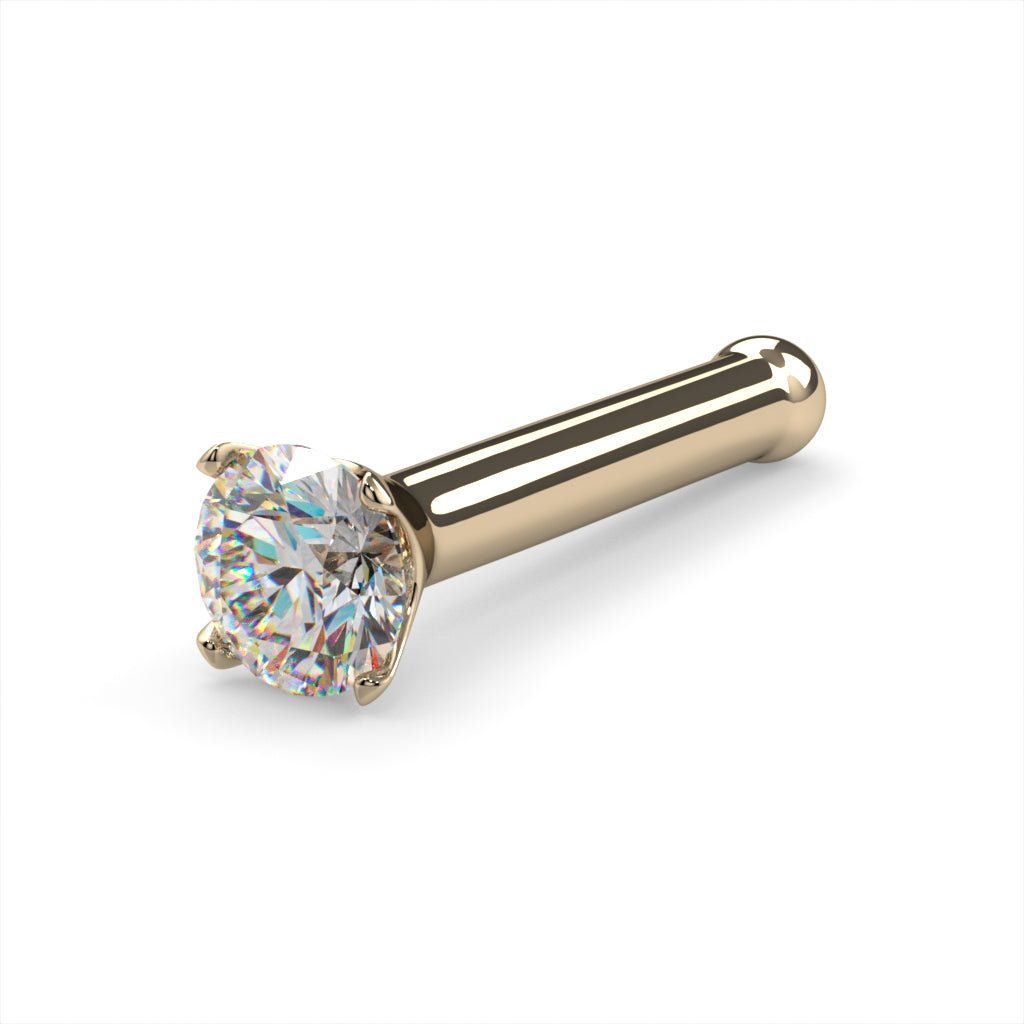 2mm Dainty Diamond Prong Nose Ring Stud-14k Yellow Gold   Bone   18G