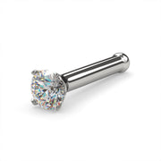 Platinum 2mm diamond bone nose ring 18G, angled view showing straight post and ball end detail