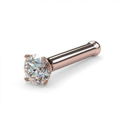 14k rose gold 2mm diamond bone nose ring 18G, angled view with warm rose gold straight post