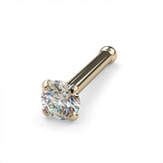 14k yellow gold 2mm diamond bone nose ring 20G, front-angled view showing diamond and ball end
