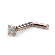 14k rose gold 2mm diamond L-post nose ring 18G, angled view highlighting rose gold L-post style