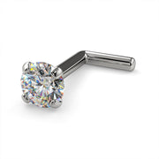 Platinum 3mm diamond L post nose stud, front-angled view highlighting VS1 diamond and L-bend post style