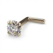 14k yellow gold 3mm diamond L post nose stud, angled view showing warm gold setting and L-shaped post