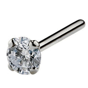 Platinum 2.5mm diamond straight pin post nose stud, angled view showing plain post and bright diamond