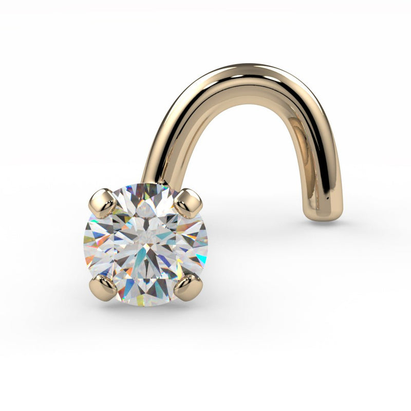 14k yellow gold 2.5mm diamond nose twist stud, angled product view highlighting warm gold color