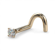 14k yellow gold 2mm diamond nose ring twist style, side view showing full post length and curve