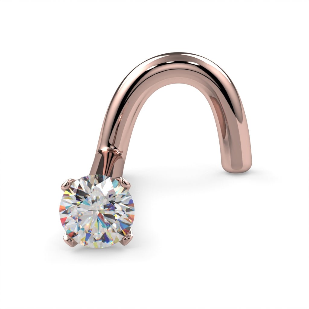 2mm Dainty Diamond Prong Nose Ring Stud-14k Rose Gold   Twist   18G