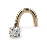 14k yellow gold 2mm diamond nose ring twist style, angled 3/4 view highlighting warm gold tone