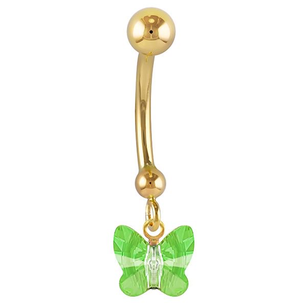 Petite Butterfly Swarovski Elements 14K Gold Belly Ring