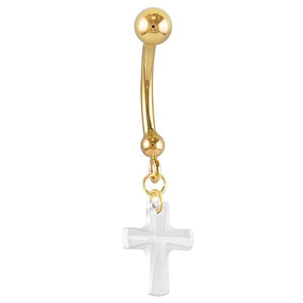 Crystal Cross Swarovski Elements 14K Gold Belly Ring