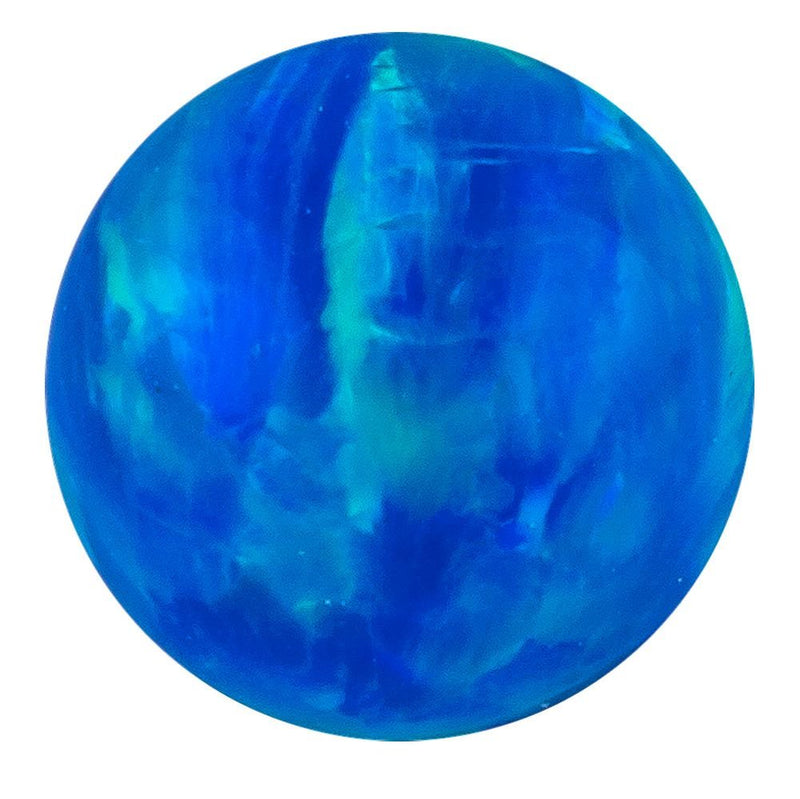 Vivid blue synthetic opal 14k gold replacement barbell ball with swirling iridescent pattern