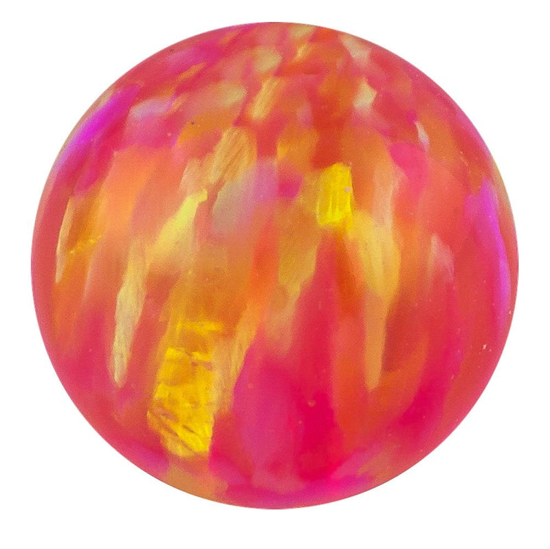 Hot pink synthetic opal 14k gold replacement ball with vivid orange and yellow fire pattern