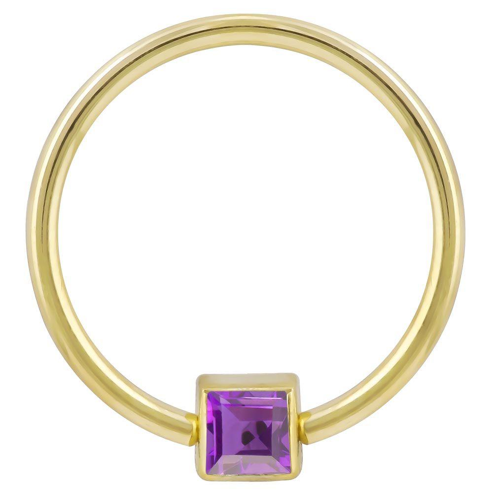 Purple Cubic Zirconia Princess Cut 14k Gold Captive Bead Ring-14K Yellow Gold   12G (2.0mm)   3 4