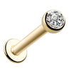 14k yellow gold flat back labret with 2.5mm CZ bezel setting, angled product view