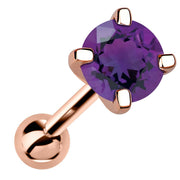 14k rose gold 5mm genuine amethyst cartilage stud with purple stone, angled product view