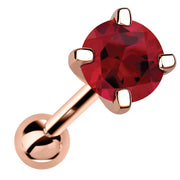 14k rose gold 5mm genuine ruby cartilage stud with vivid red stone, angled product view