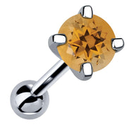 14k white gold 5mm genuine citrine cartilage stud with golden-orange stone, angled view