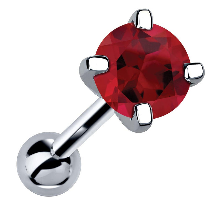 14k white gold 5mm genuine ruby cartilage stud with bright red stone in prong setting