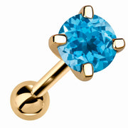 14k yellow gold 5mm genuine blue topaz cartilage stud earring, angled product view