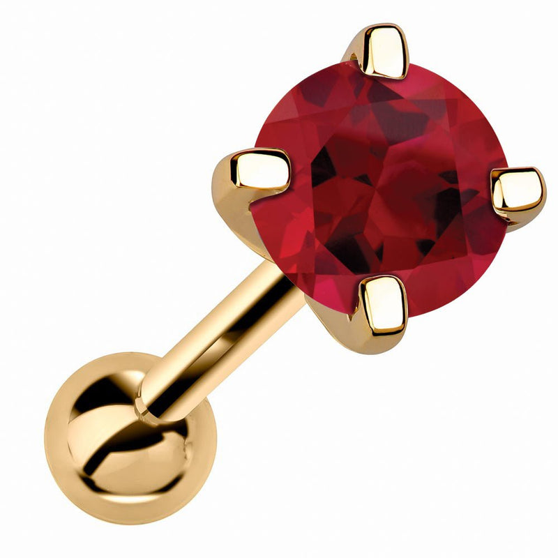 14k yellow gold 5mm genuine ruby cartilage stud with vivid red stone in prong setting