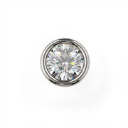 Close-up overhead view of 2mm VS1 diamond in white gold flush bezel setting