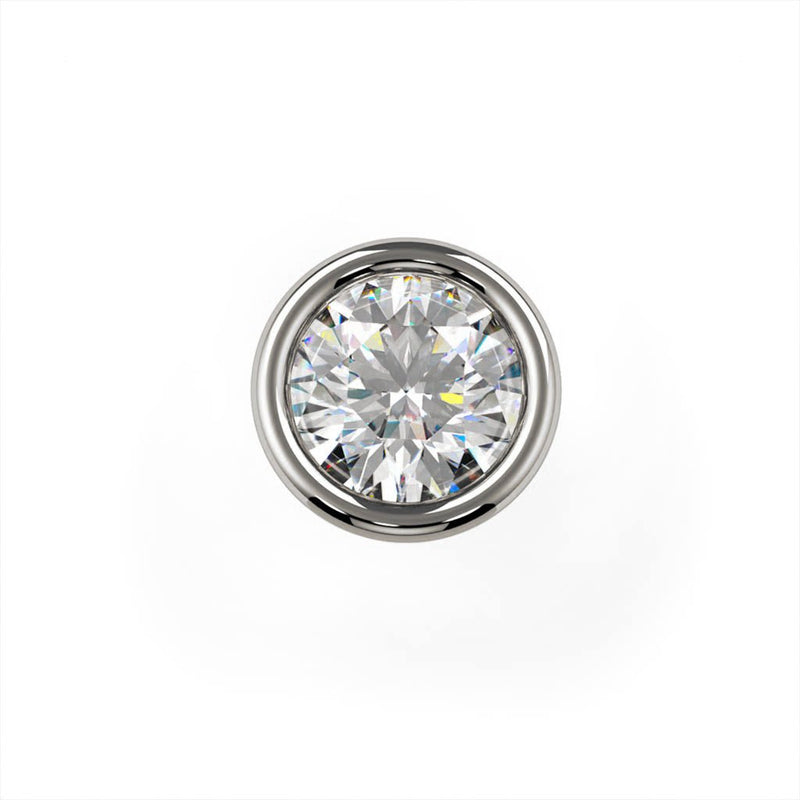 Close-up overhead view of 2mm VS1 diamond in white gold flush bezel setting
