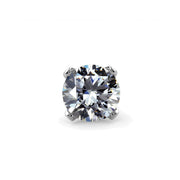 Extreme close-up of 2mm round CZ stone in 4-prong white gold setting showing facet detail and sparkle
