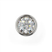 Close-up top-down view of 2.5mm round VS1 diamond in flush white gold bezel setting
