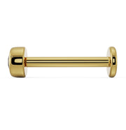 Side profile of 14k yellow gold diamond flat back labret showing post length and flat disc backing