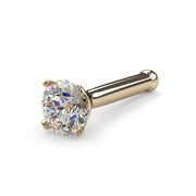 14k yellow gold 2.5mm diamond bone nose stud, low side angle showing post length and ball end detail