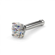 14k white gold 2.5mm diamond bone nose stud, low side angle view showing post length and ball end