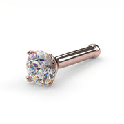 14k rose gold 2.5mm diamond bone nose stud, low side angle showing full post length and ball end