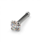 Platinum 2mm diamond bone nose ring 20G, angled view with ball-end post and 4-prong diamond