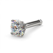 Platinum 3mm diamond bone nose stud angled view, 20G, showing large diamond head and polished ball end